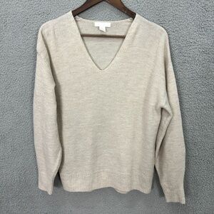 H&M Mens XS Beige V Neck Sweater‎ Minimalist Preppy Quiet Luxury Knit Pullover